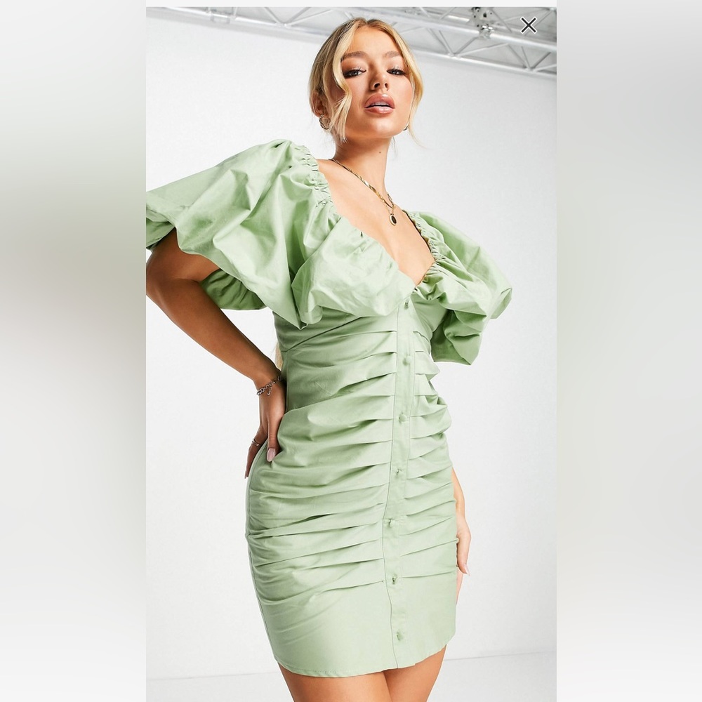 Green poplin ruched Asos Luxe dress